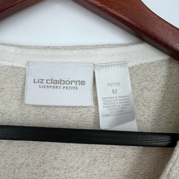 Liz Claiborne Petite Medium Gold Glitter Zip Sweater Blouse Shirt Top Christmas - Picture 2 of 8